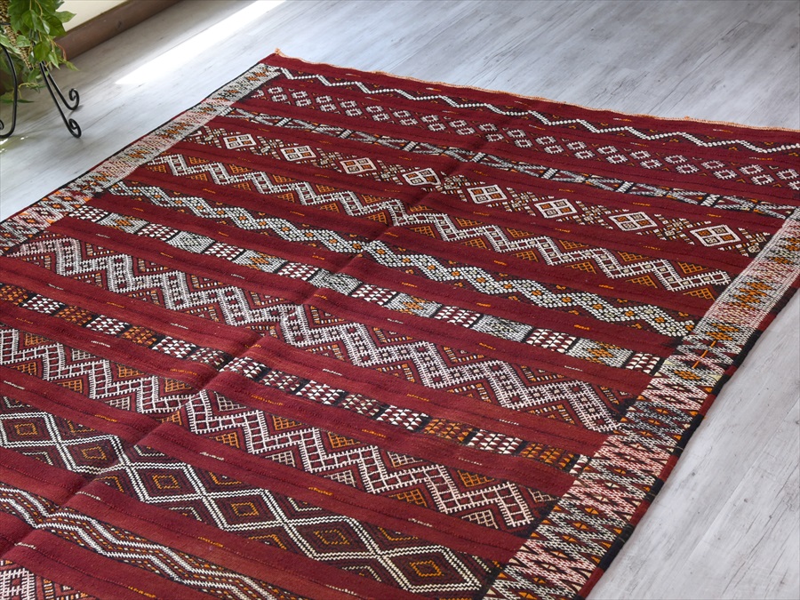 オールドキリム・モロッコベルベル族のキリム287×165cm ゼモール/レッドにジジム織りの伝統柄