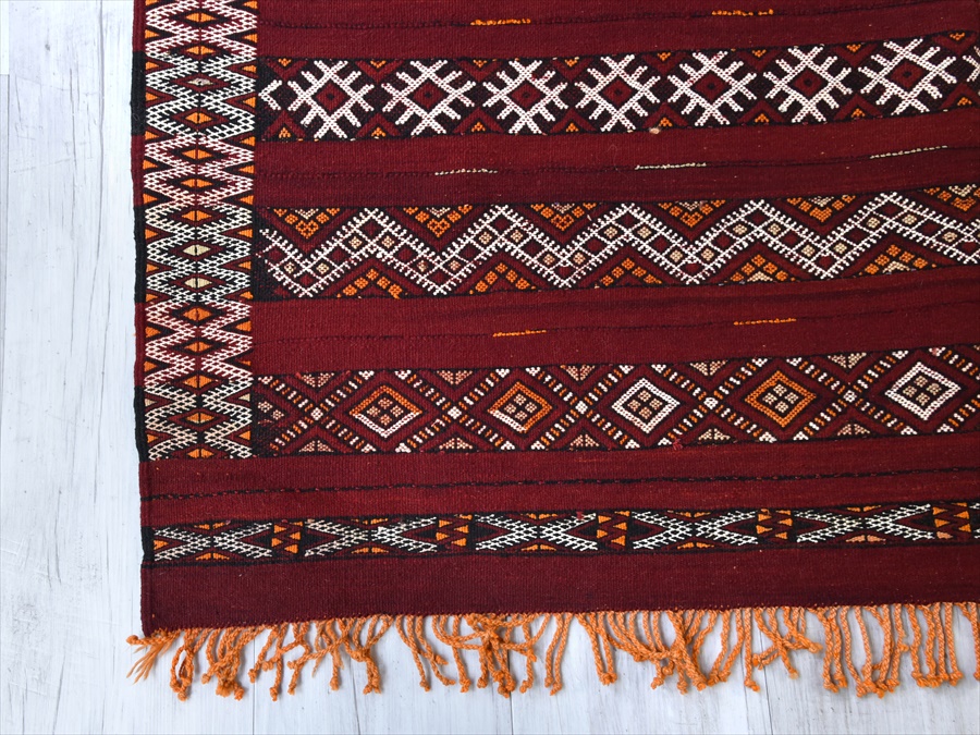 オールドキリム・モロッコベルベル族のキリム287×165cm ゼモール/レッドにジジム織りの伝統柄