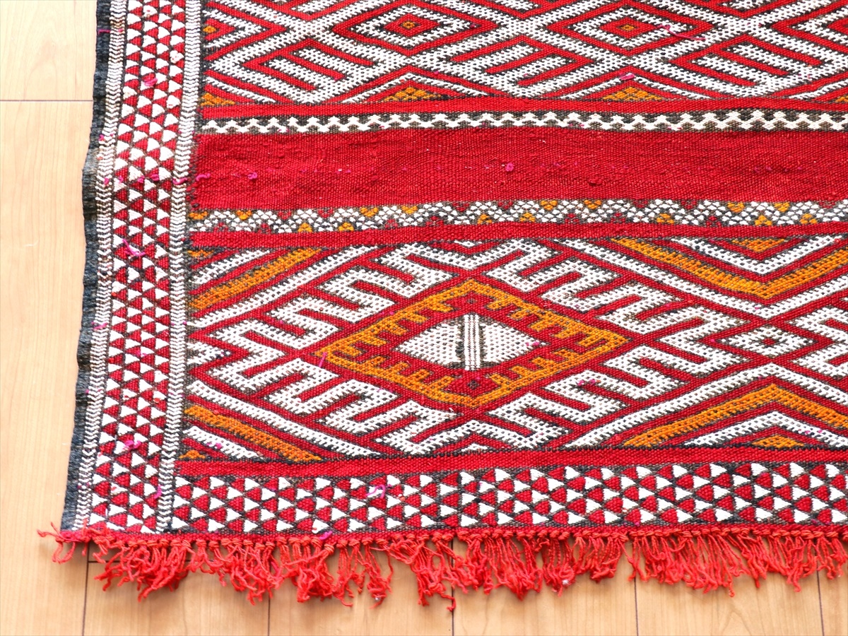 オールドキリム・モロッコベルベル族のキリム92×174cm ゼモール/レッドにジジム織りの伝統柄