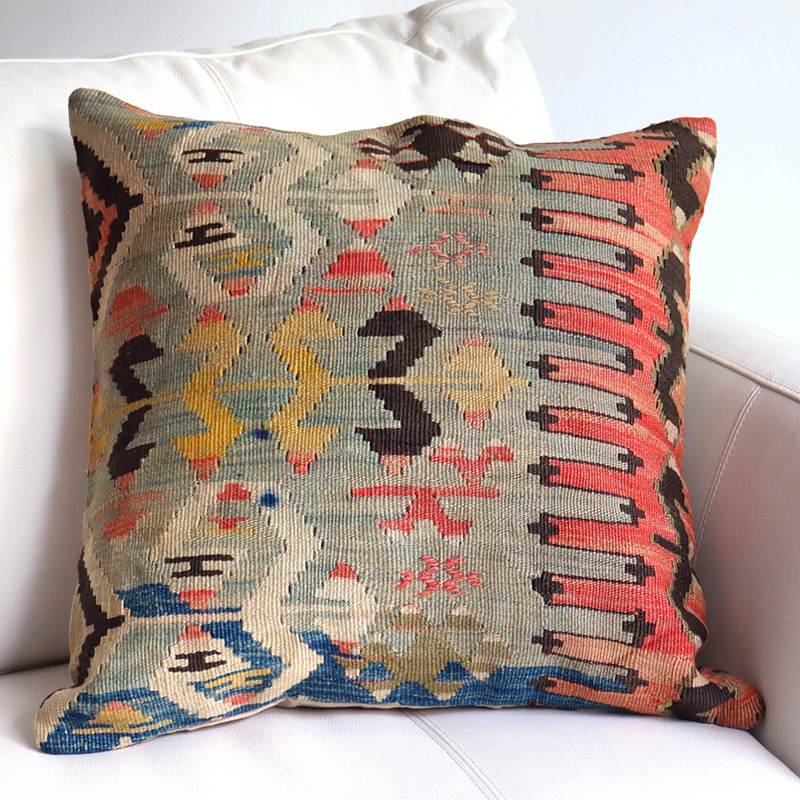 キリムスタイル / オールドキリム クッションカバー 50cmサイズ Old Kilim Cushion アイドゥン ブルー