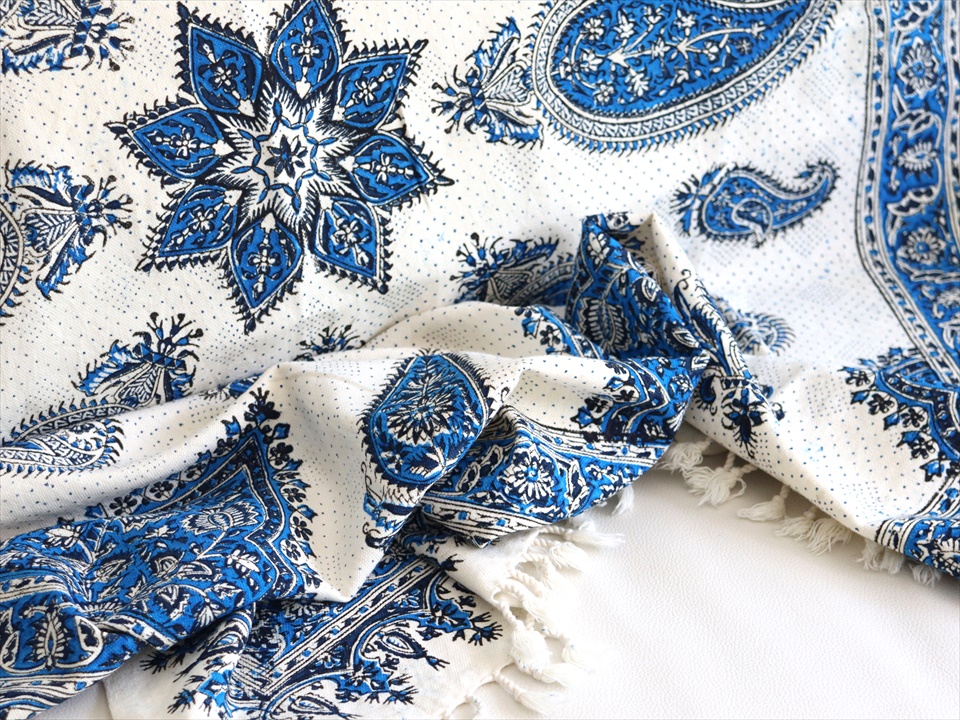 イラン更紗  四角形　天然染料　パープル　ペイズリー イラン更紗天然染料四角形ブルーパープルペイズリーエスニック敷物