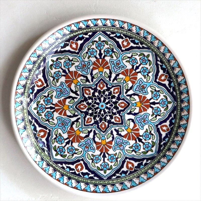 キリムスタイル / トルコ陶器飾り皿 直径30cmプレート キュタフヤ・アルハンブラ工房 レッドフラワー・アラベスクデザイン