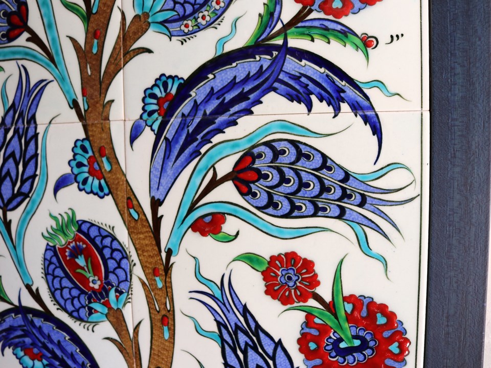 トルコ陶器 手書き6枚タイル H67×W45×D1.5cm チューリップとカーネーション レッド/ブルー Turkish Hand Paint  Tiles