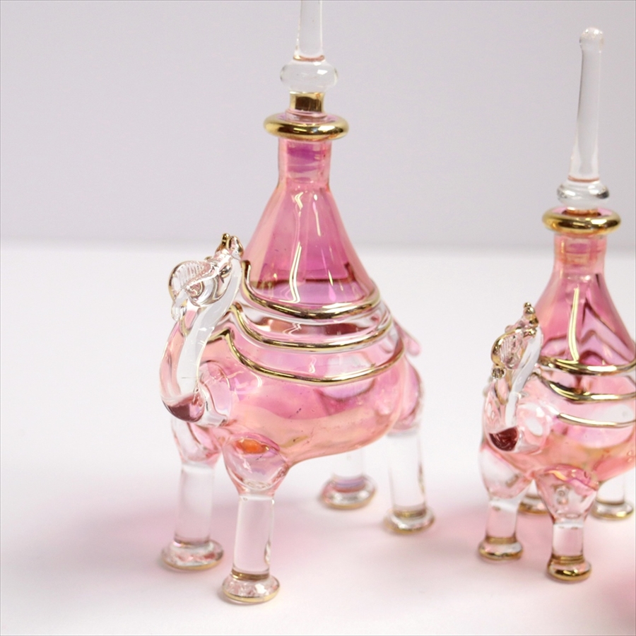 エジプト香水瓶 手吹きガラスの工芸品/ラクダ3頭セット　ピンク