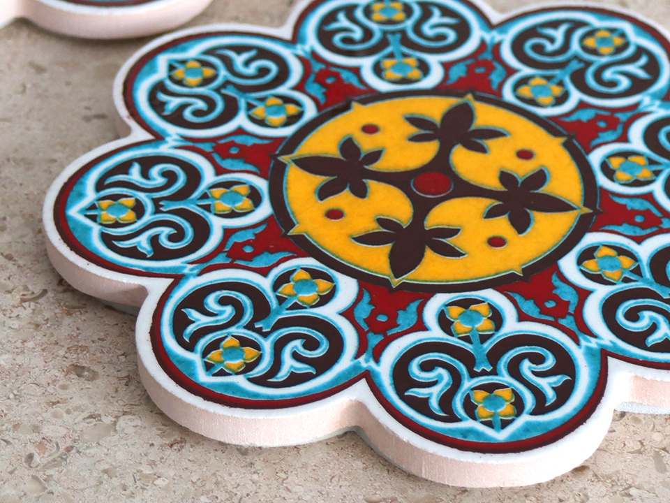 キリムスタイル 鍋敷き トルコ陶器 タイル リーフデザイン