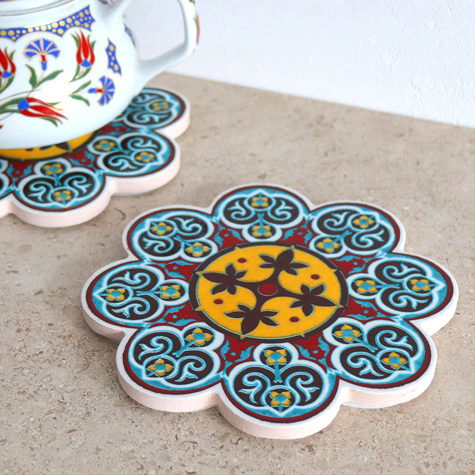 キリムスタイル 鍋敷き トルコ陶器 タイル リーフデザイン